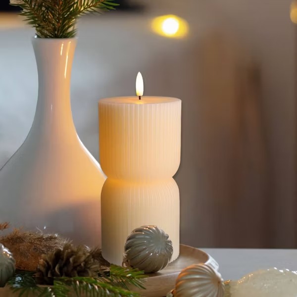 A Ribbed LED Pillar Candle Sized to Actually Anchor a Shelf